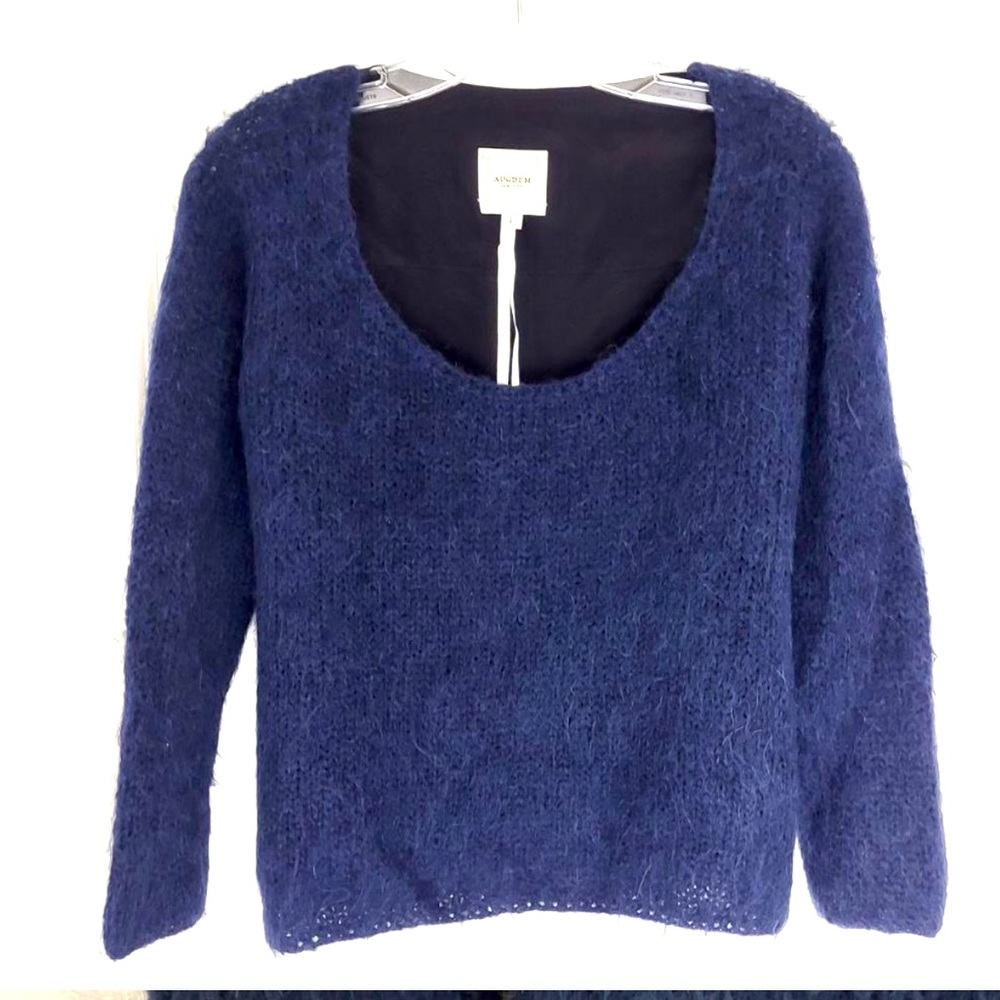 Auden Navy Black 100% Alpaca front 100%Silk back Sweater! Warm and Stylish